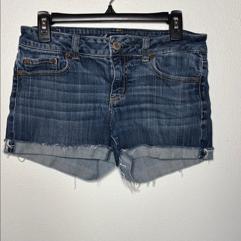 American Eagle Outfitters Blue Jean Shorts with Frayed Hem